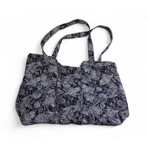 Mary Maxim Quilted Double Handle Cloth Bag Black White Toile Pattern Lined